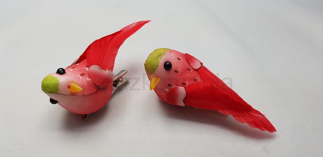 Vtáčik na štipci 7 cm červený 77